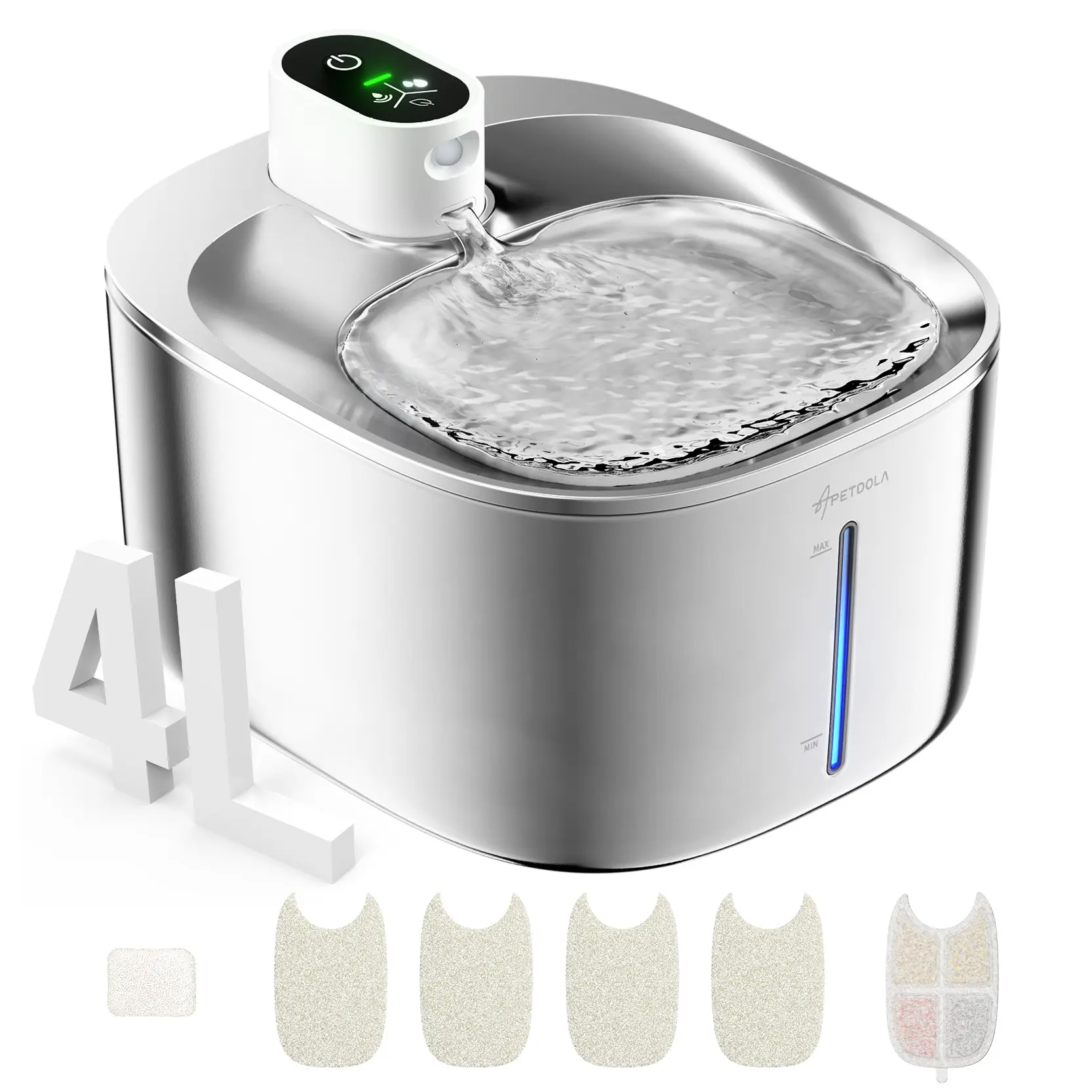APETDOLA SL Stainless Steel Pet Water Fountain, Cat Water Fountain, Wireless Pet Fountain,  4L Automatic Water Dispenser for Cats & Dogs, Easy Clean, Ultra-Quite
