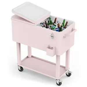 Ubesgoo 80 Quart Rolling Ice Chest, Portable Patio Party Bar Drink Cooler Cart, with Shelf, Beverage Pool with Bottle Opener