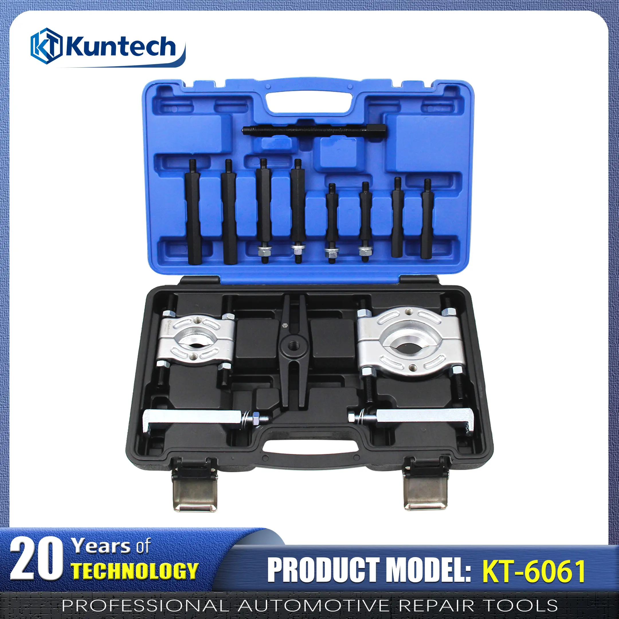 Kuntech KT-6061 14PCS Bearing Puller Set | Dual Disc Transmission Bearing Removal Tool Kit 35-75mm