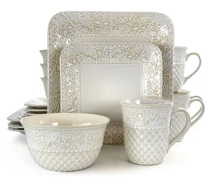 16 Pieces Square Dinnerware Set, Off-White