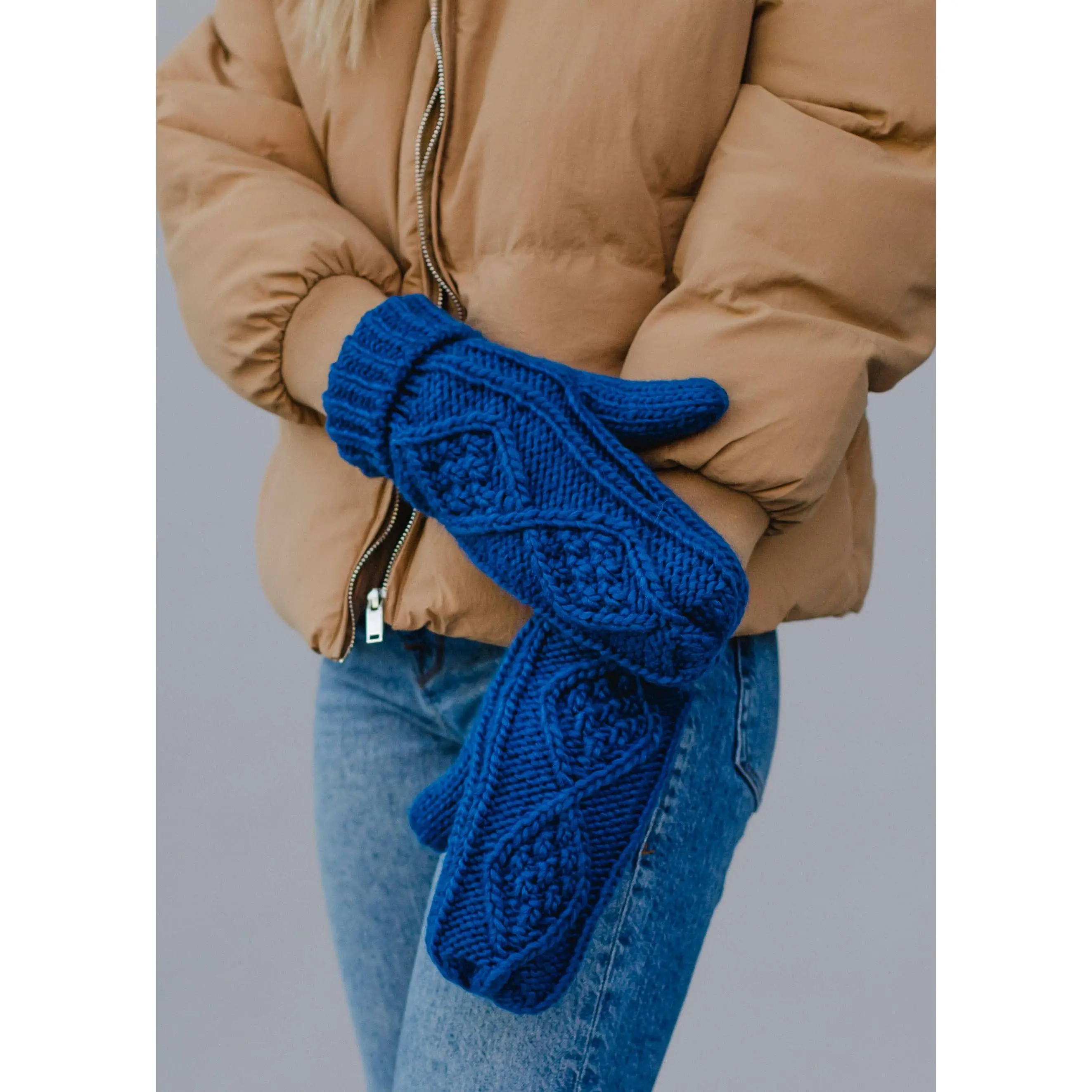 Blue Cable Knit Mittens