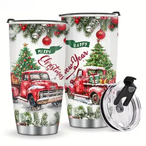 Best Christmas Gift Red Old Truck Coffee Tumbler Travel Mug with Lid Christmas Gifts for Women Men Double Walled Insulated Cup Birthday Gift Christmas Tree Merry Christmas Accessories, Stainless Steel Coffee Mug 20oz