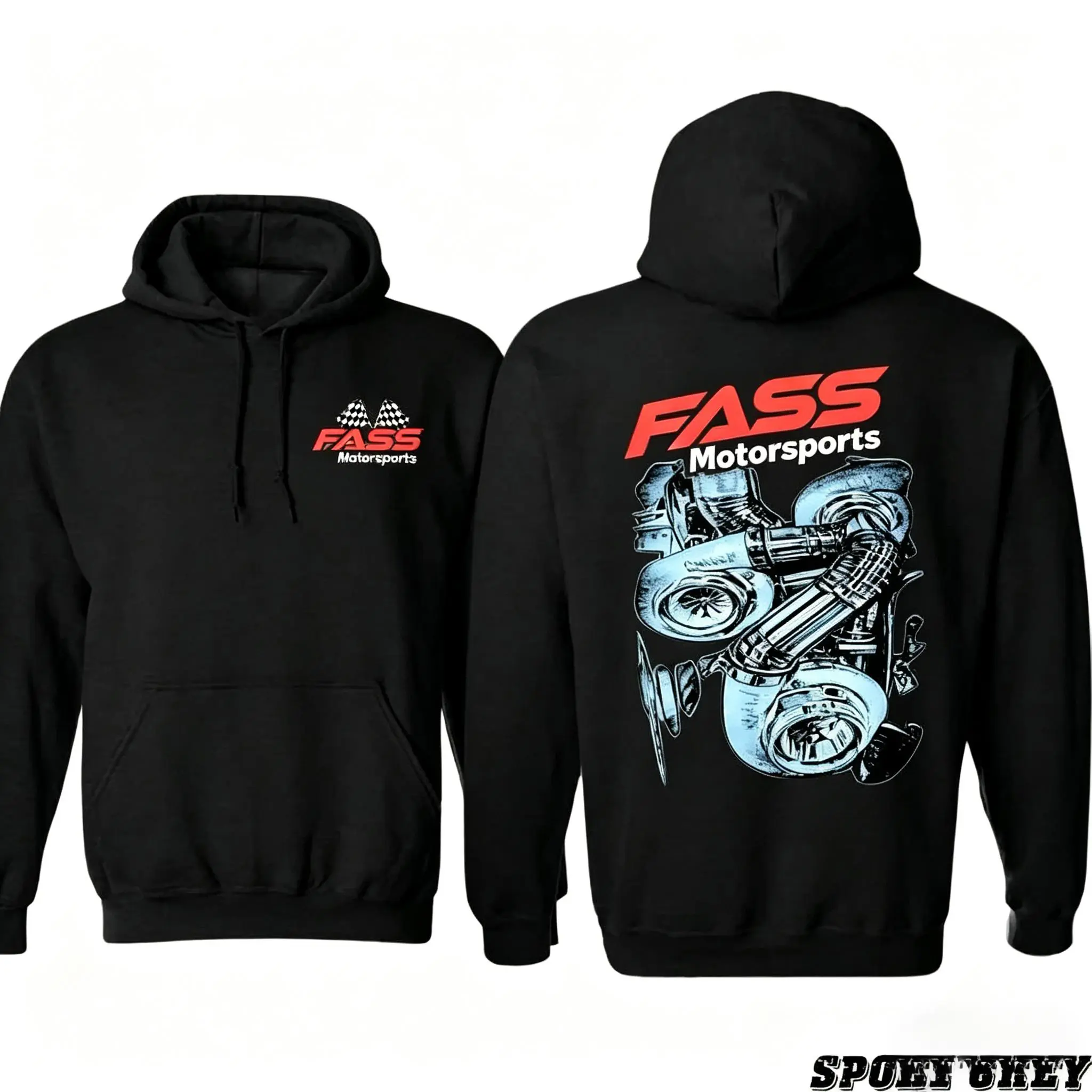 FASS Motorsports Tshirt Sweatshirt Hoodie – Turbocharger Blueprint Graphic for Diesel Truck Fans, Racing Enthusiasts, Unisex Menswear, Casual Wear Long Sleeve Matching