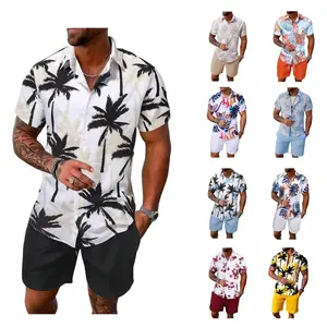 Gihuo Men's Tropical Print 2-Piece Set Short Sleeve Button Down Hawaiian Beach Shirt & Shorts Breathable Casual Summer Tracksuit Gift Clothes Menswear Elastic Loose Outfit Stylish Sunglasses Top