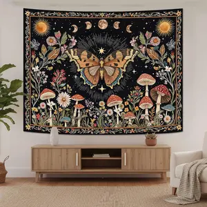 Boho Butterfly Tapestry Mushroom Sun and Moon Hippie Wall Tapestry for Bedroom Aesthetic Vintage Floral Plant Large Tapestries Wall Hanging for Dorm Living Room Decor