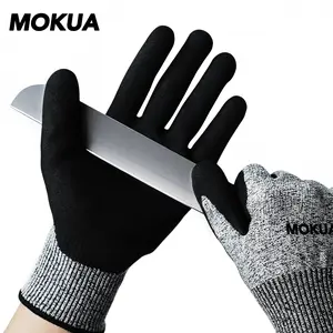 MOKUA Cut Resistant Safety Work Gloves with Micro-Foam Nitrile Coating Grip, 360° Breathability, Excellent Grip and Abrasion Resistance, Level 5 Protection, for Blue Collar, DIY, Home, Garden, Outdoor, EDC,Gift for Men