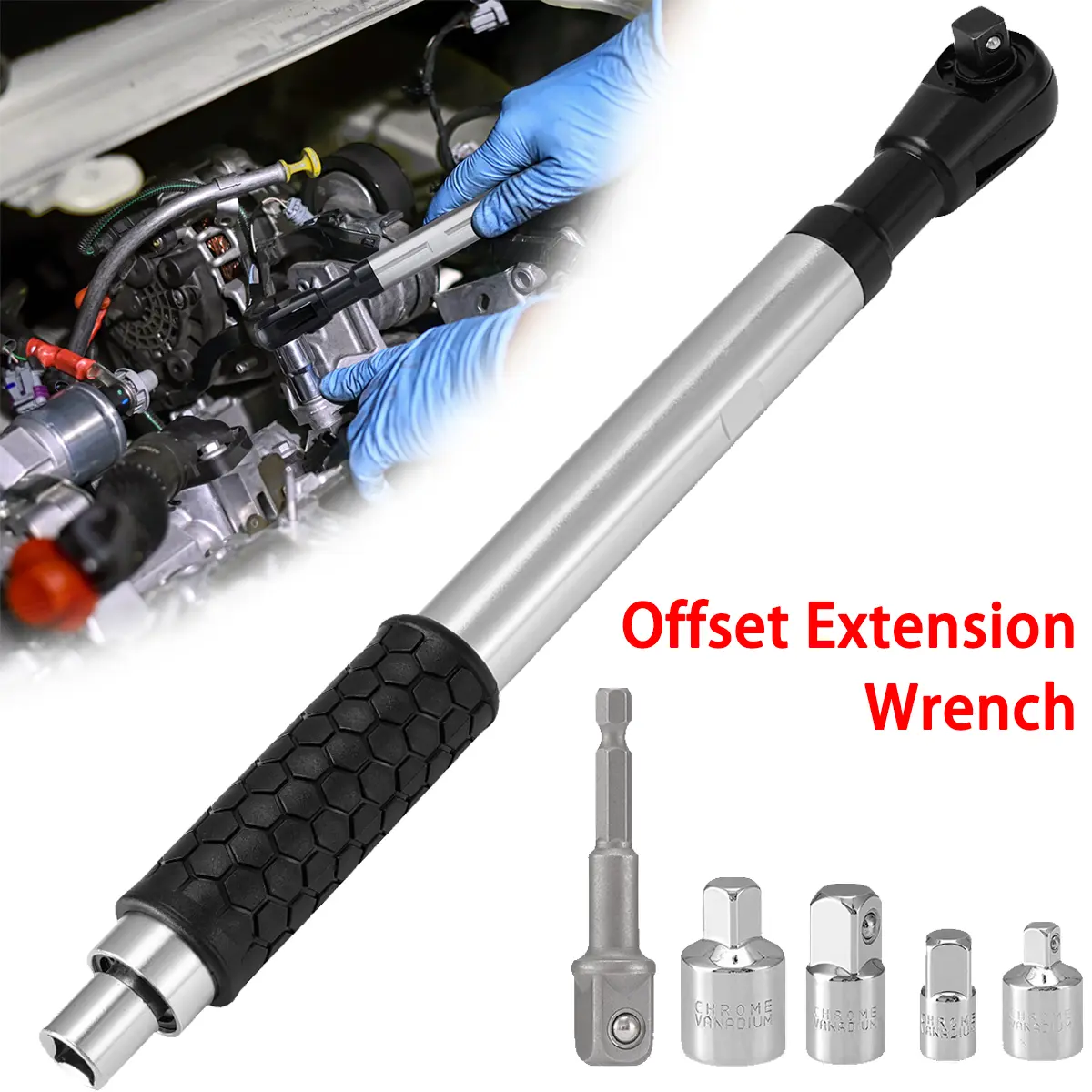 1/2" Offset Extension Wrench, Impact Ratchet Extender for Electric Drill Adapter (Automotive & Motorcycle Car Repair Hand Tool) sohochic