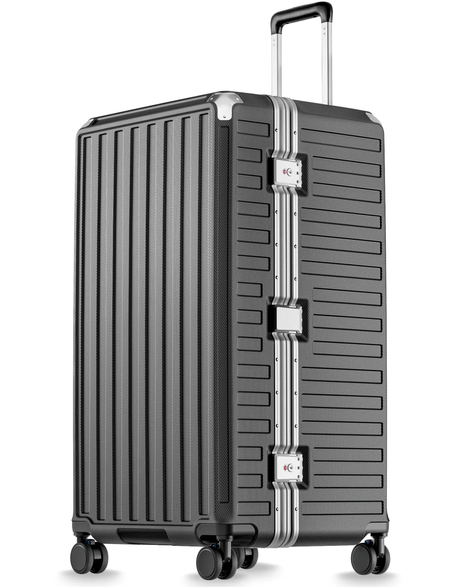 LUGGEX Zipperless Checked Suitcase, Aluminum, Charcoal Metallic, 32" | Checked Luggage, 100% PC Hard Shell, 8010S Aluminum Frame, 8 Spinner Wheels, TSA Lock, Hard Shell, ZX-Core