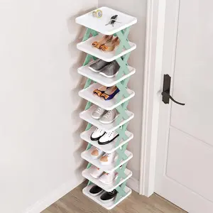 1Pc 9Tier Narrow Entryway Shoe Rack Plastic Vertical Shoe Organizer Space Saving Free Standing Shoes Storage Shelf Closet Hallway