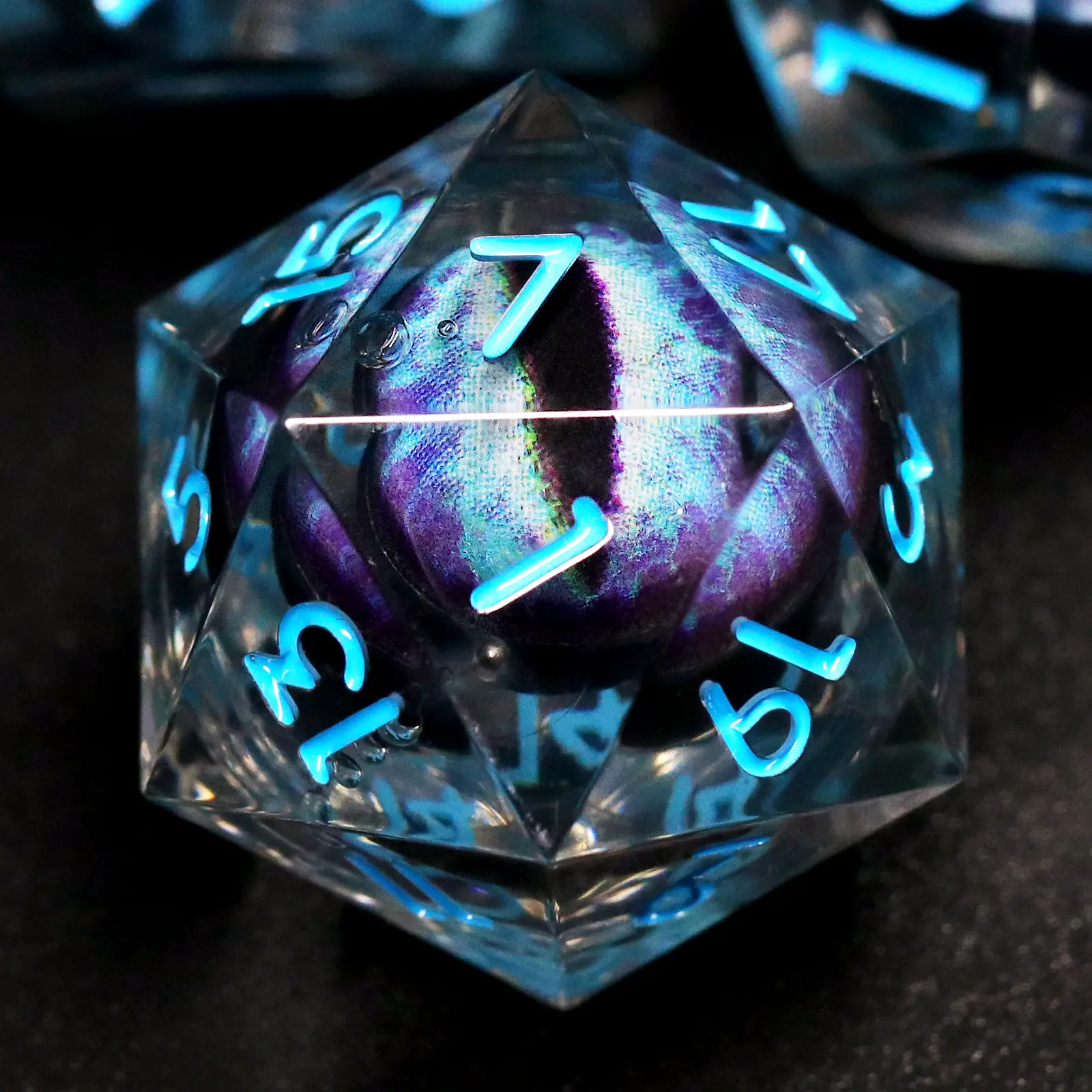 Dragon Eye Blue Liquid Core Sharp-Edge Resin RPG Dice Set, Polyhedral Dice for Dungeons & Dragons, Beholder's TTRPG Role-Playing Games, Tabletop Games, Gaming
