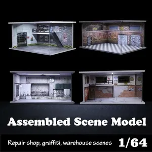 Diorama 1/64 City Scene Model Car Repair Shop Model Car Garage Warehouse Scene Model LED Lighting Maintenance Workshop Background Wall Car Parking Lot Scene Model Car Collection Display Die-casting Car Display Case
