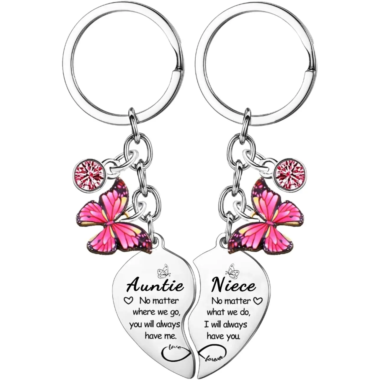 2PCS Auntie Niece Heart Matching Keychain Gifts for Aunt from Niece Mother’s Day Gifts Butterfly Keyring Christmas Birthday Gift for Auntie Nieces