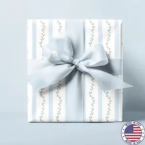 Holly Garland Stripe Light Blue Wrapping Paper, Ivy, Mistletoe, French Blue, Elegant Holiday Pattern Modern Christmas Present Gift Wrap, New