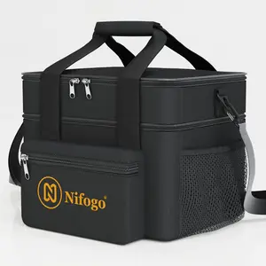 Lunch Bag and Lunch Box Combo For Men Women Double Deck Leakproof Insulated 15L Large Capacity Thermal Cooler Tote Bag Reusable Waterproof For Work Office Picnic Camping Travel Black