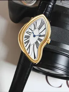 Women's Fashion Retro Advanced Design Waterproof Quartz Fashionable Stylish Watch Belt, Alien Crash Melt Twist Y2K Style Kiosk Accessory