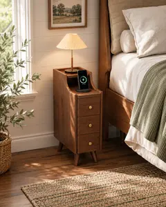 【Father's Day Sale】Solid Wood Nightstand with 2 Fabric Drawers, Bedside Table with Storage, Modern End Table for Bedroom, Living Room, Entryway & Small Spaces