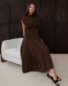 Eliana Sleeveless Back Tie Dress, Dark Brown