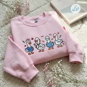 Nurse Goose Embroidered Sweatshirt, Funny ER Nurse Crewneck for Women, Cute Medical Duck Pullover, Cozy RN Gift for Emergency Department Nurses and Coworkers