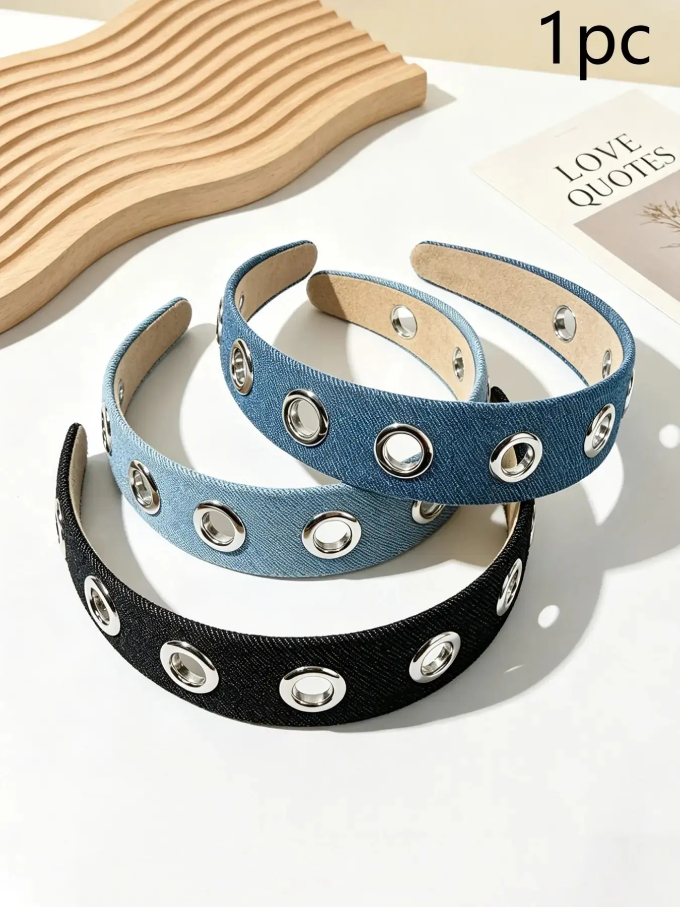 Elegant Women's Denim Wide Brim Design Metal Rivet Hairband, Sweet Cool Style, Versatile Headband for Daily Use, Parties, and Events, Cool Aesthetic Headband, Daily Wear Headband, Fashion Headbands, Headband Accessory