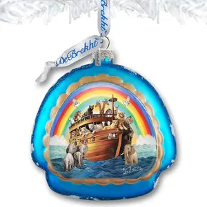 Designocracy 756-022 4 x 3.5 in. Noahs Arch Rainbow Glass Ornament Christmas Decor