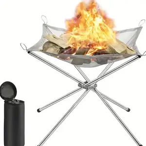 Portable Folding Camping Fire Pit, Stainless Steel Fire Pit with Carry Bag, Outdoor Wooden Fire Pit for Camping, Hiking, Picnic, Stainless Steel Firepit, Wood Burning Firepit