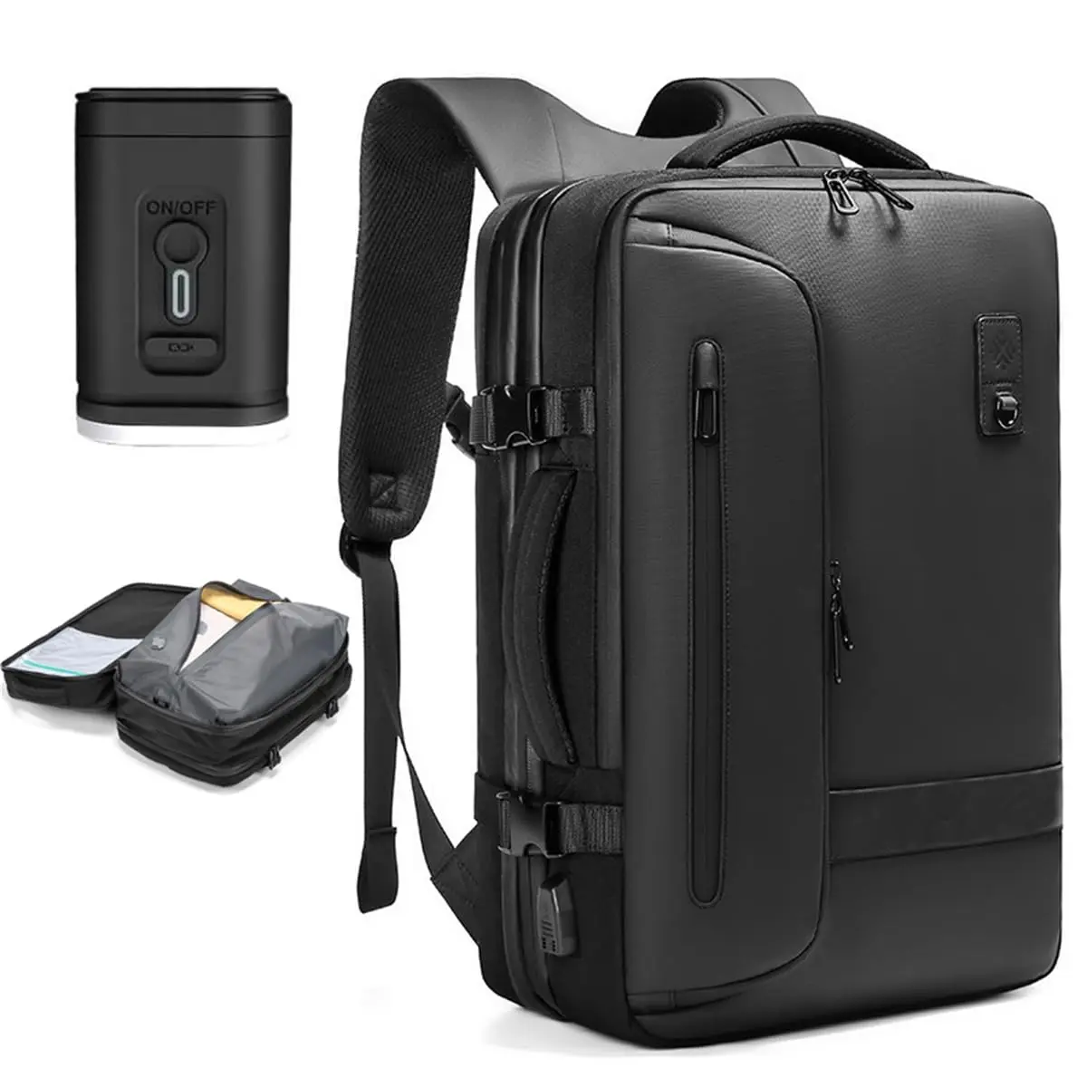 17in Travel Airbag Backpack, Expandable Large-Capacity Black Business Gym Bag with Vacuum Compression Function & Air Pump, Airport Backpack, Carry On Backpack, Backpack Luggage For Travel