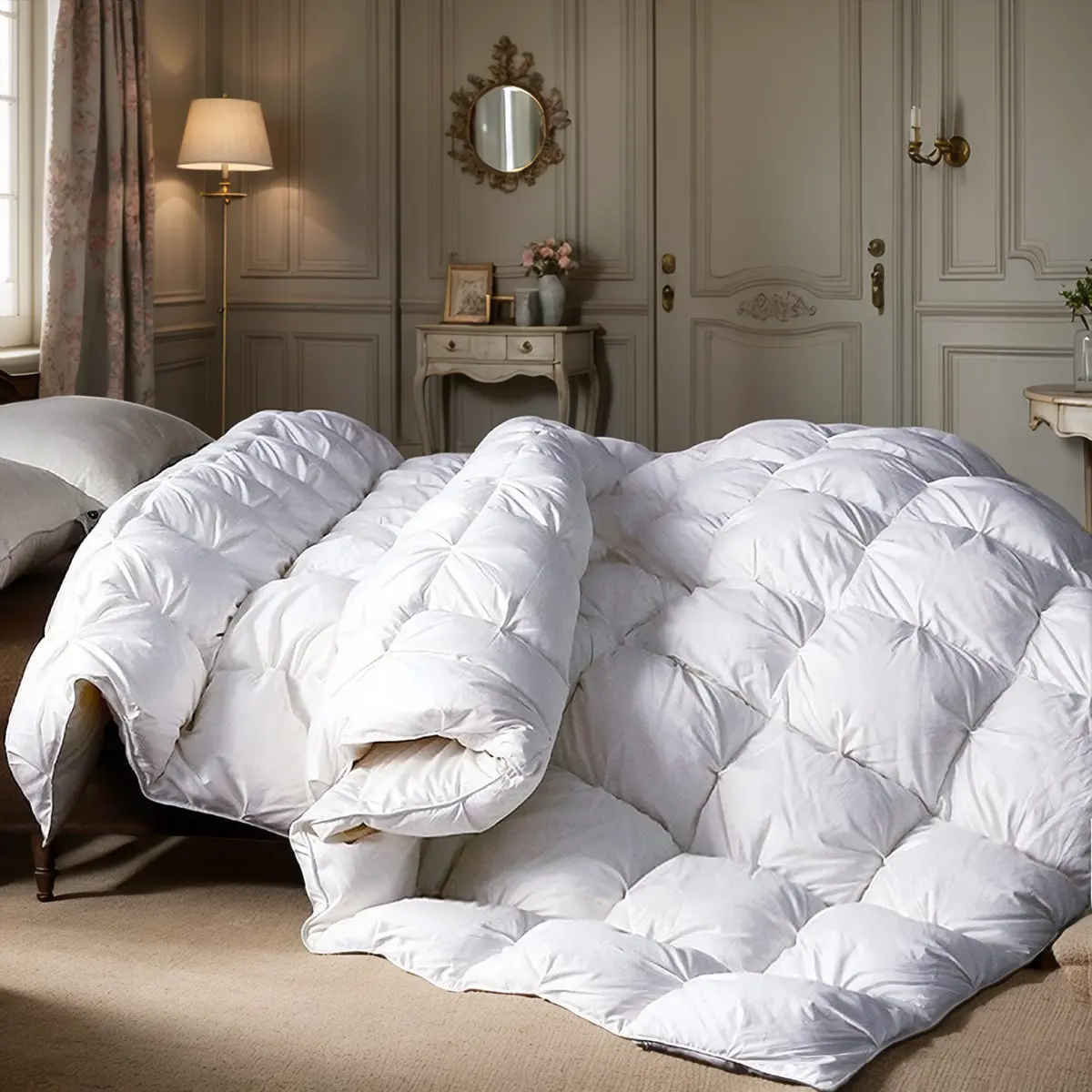 Luxurious Pinch Pleat Feather Down Duvet Insert - Super Fluffy, Breathable Lightweight, Machine Washable, Soft Warm Bedding, Body-Safe, Anti-Fading, Premium Cotton Fabric, Skin-Friendly, Pressure-Free, 3D Cutting Design, Anti-Pilling, Wrinkle Resistant, B