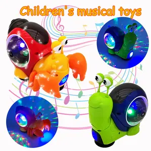 Tummy Time Crawling Crab & Snail Toy. Interactive Sensory Musical Toy with LED Lights. Obstacle Avoidance Moving Toy for Baby Infant Development.