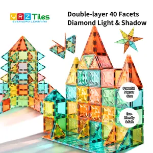 【Upgraded & Jumbo Set】100PCS,YRZtiles Magnetic Tiles,Magnet Building Blocks Cubes Construction Stacking Educational Assembly Toy Preschool STEM Play Creative Playboard for Toddler Kids Ages 3+,Kids Toys Christmas gift for 3 4 5 6 Year Old,