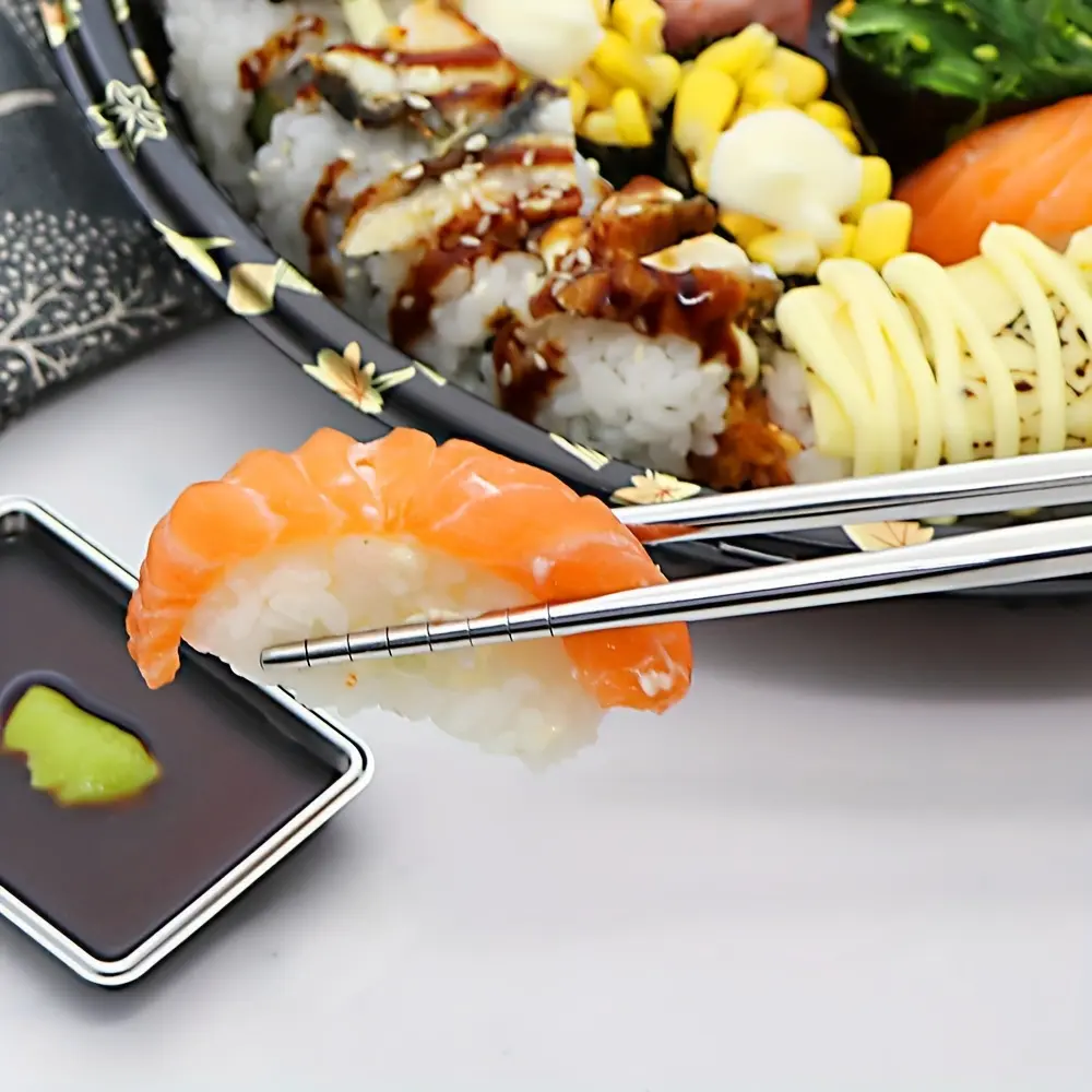 304 Stainless Steel Chopsticks Reusable Set - 10 Pairs Silver Multicolor Ergonomic Lightweight Non-Slip Dishwasher Safe Kitchenware Cutlery Gift Set