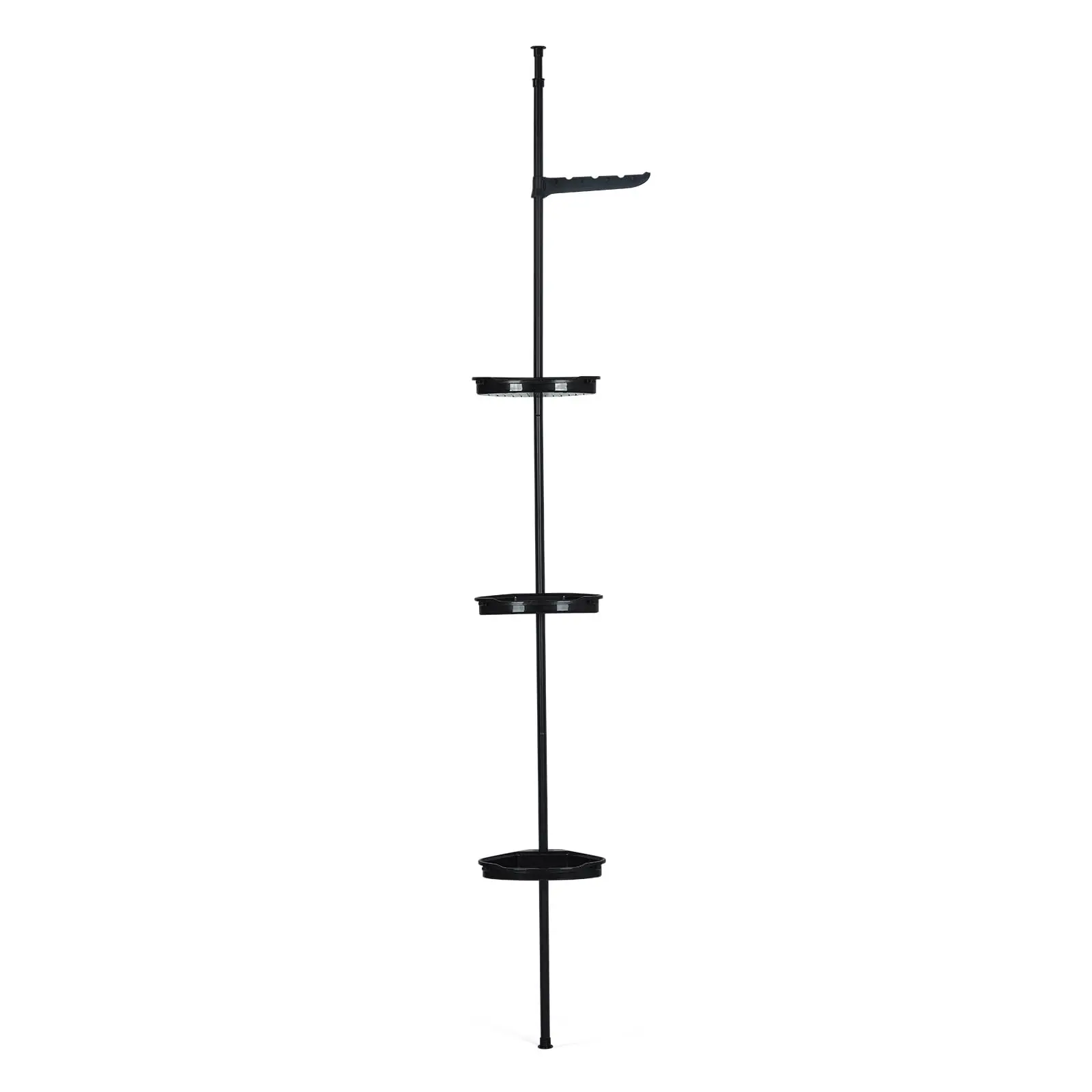 Garvee 25.5x17 Inches Adjustable 4-Tier Shower Caddy Pole Corner Shelf - No-Drill Installation, Rust-Resistant Black Bathroom Organizer with Hooks for Shampoo, Towels, and Storage