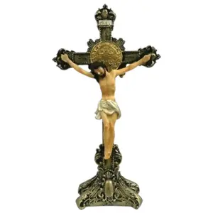 Cruz San Benito 12" 6521-12 Medalla St Benedict Estatua Crucifix Para Mesa Con Base with Stand Brand New  Abad Crucifijo Religious art image, home decor, wall decor, church events, gifts - Mg