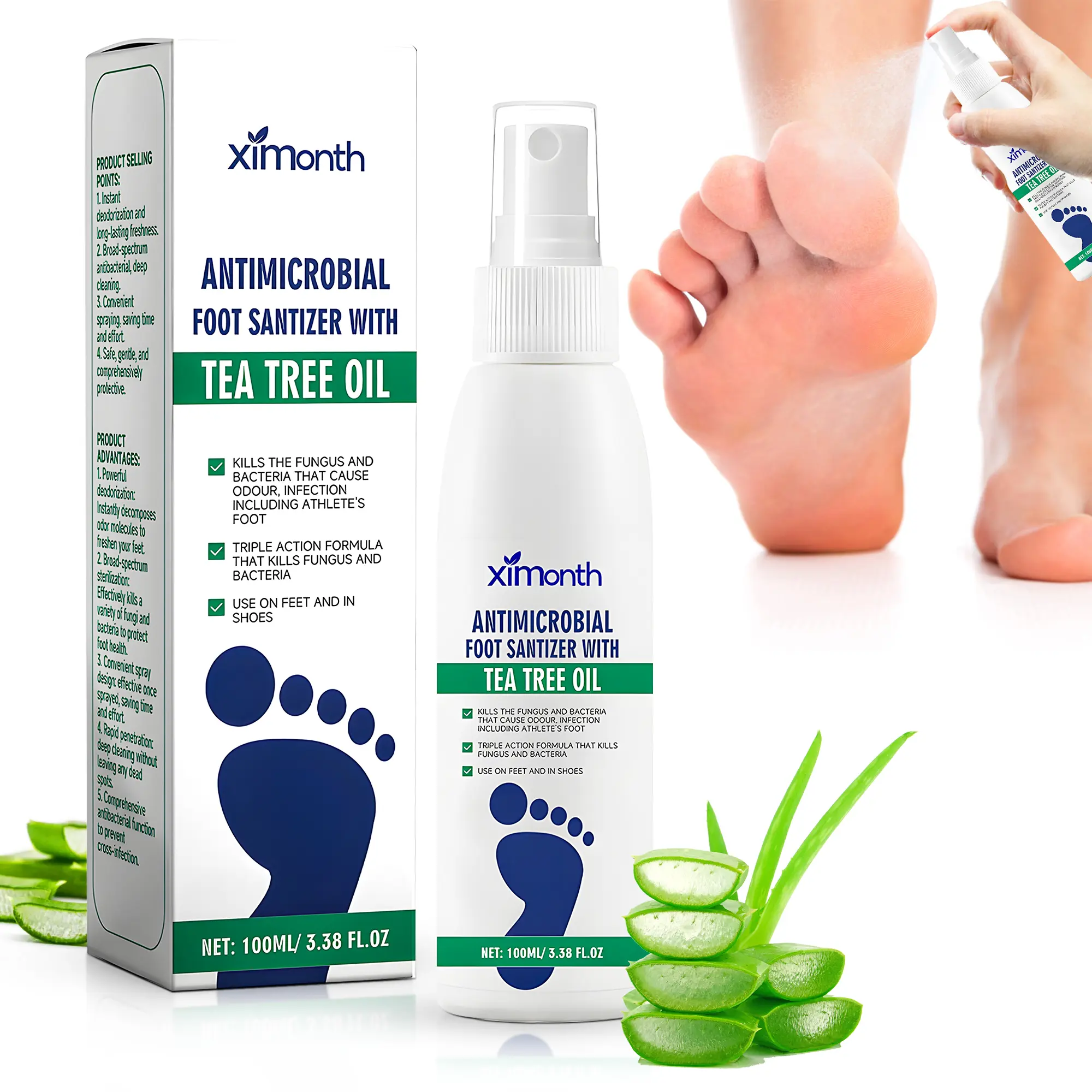 Natural Sanitizer Foot Spray with Tea Tree Oil - 100ml Bottle Foot Sanitizer for Feet Odor, Long-Acting Antibacterial for Tinea Pedis,Relief from Itching etc