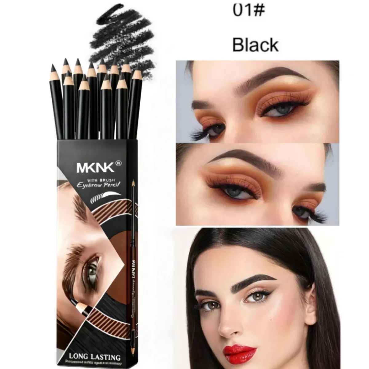 Mknk Eyebrow Pencil Set, 12 Pieces Waterproof Sweatproof Long-Lasting Color, Wooden Hard Core, Natural Look, Professional Wild Brow Makeup, Sweatproof Feature, Eyebrow Kit, Everyday Brow Set, Perfect Brows Set