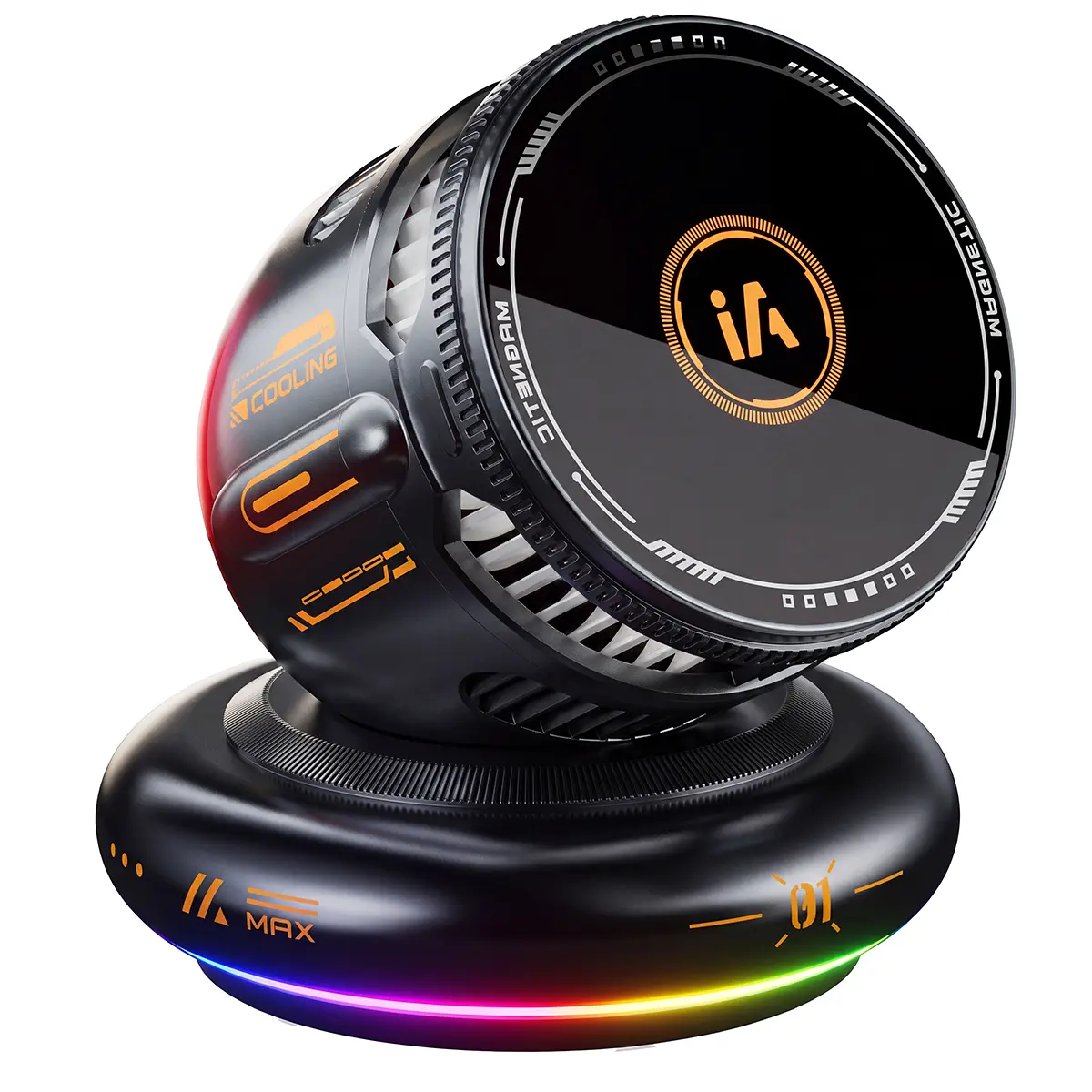 15W Wireless Car Charger Mount [Phone Cooling Fan＆RGB Lights] Magnetic 360° Rotating Phone Holder with 8 model light for iPhone 17 16 15 14 Pro Max   MagSafe Car Mount & Phone Cooler