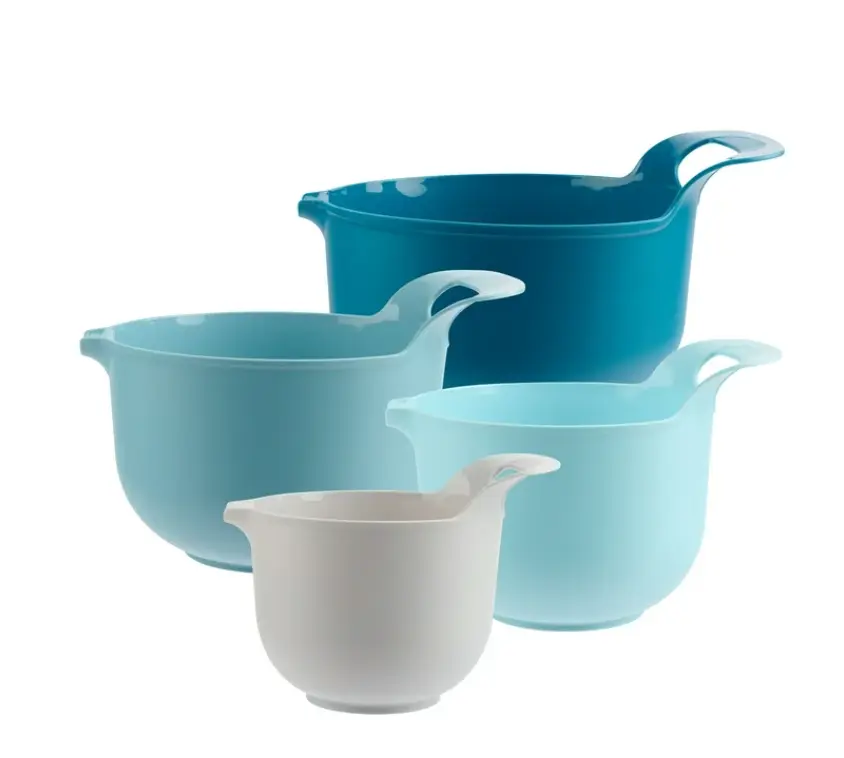 Nesting Plastic Mixing Bowl Set - 4 Piece with Pour Spouts and Handles, Blue Cookware Nesting Plastic Mixing Bowl Set - 4 Piece with Pour Spouts and Handles, Blue Cookware