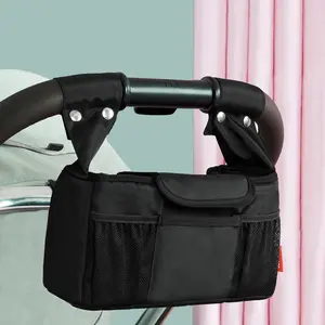 Stroller Organizer with Insulated Cup Holder, 1 Count Detachable Phone Bag Shoulder Strap, Multifunctional Stroller Storage Bag for Umbrella and Pet Stroller