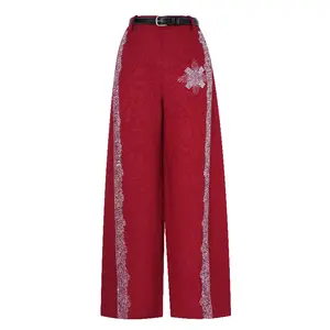 TCH - Red pants with rhinestone edging for women