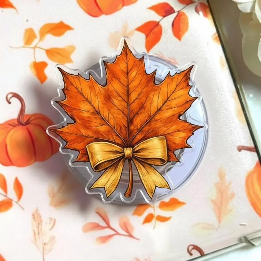 Cozy Autumn Maple Leaf Bow MagSafe Phone Grip – Fall BookTok Magnetic Phone Holder & Kickstand