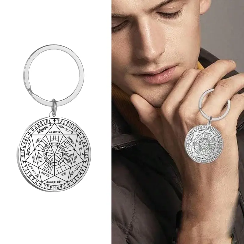 Seal of The Seven Archangels Keychain 7 Archangels Pendant Christian Medallion Keychain Talisman Jewelry Religious Gifts for Women Men