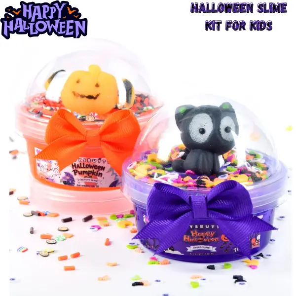 Halloween Slime Kit for Kids, Glow in the Dark Sensory Putty with Kawaii Squishy Toys, Stress Relief Fidget Toys, Halloween Party Favors, Classroom Prizes & Birthday Gifts