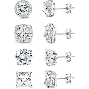 MILACOLATO Cubic Zirconia Stud Earrings Hypoallergenic 925 Sterling Silver Post Earrings Big Brilliant Stud Earrings for Women Men