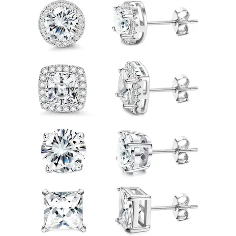 MILACOLATO Cubic Zirconia Stud Earrings | Hypoallergenic 925 Silver Post, Big Shiny CZ Studs for Women & Men, Men Jewelry, Boyfriend Gift