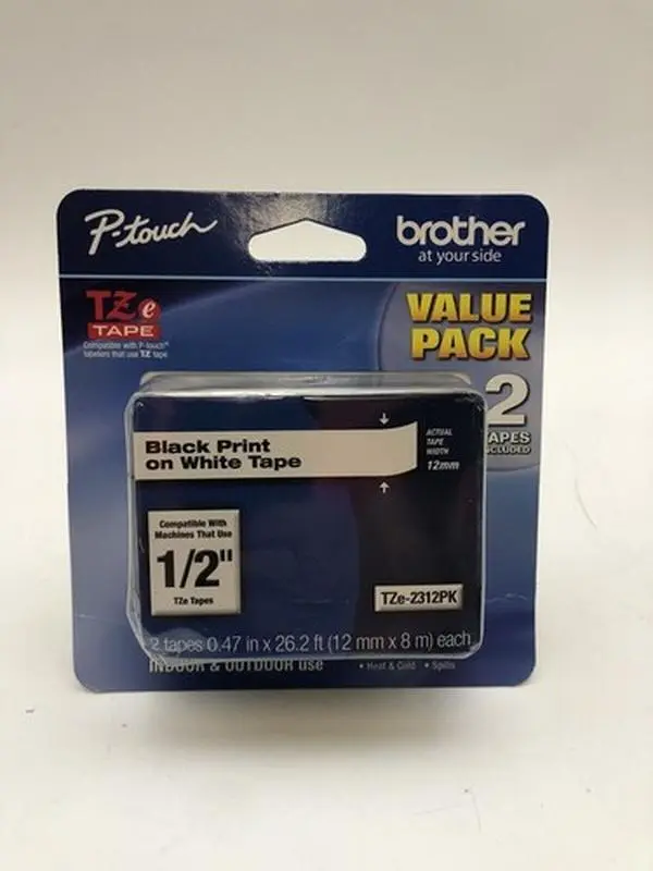 Brother Genuine P-Touch Adhesive Label Tape - TZe-231 2-Pack, 0.5 in Wide 26.2 ft of Tape, Black Print on White, Abrasion & Chemical Resistant, Eco-Friendly Packaging, US Stock for Kitchen, Home Office Use, 26.2 Ft Tape