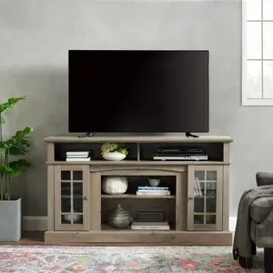 【Bellemave】Classic TV Media Stand Modern Entertainment Console for TV Up to 65" with Open and Closed Storage Space, Gray Wash, 58.25"W*15.75"D*32"H