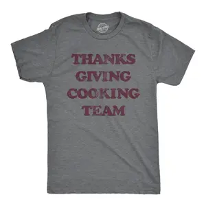 Mens Thanksgiving Cooking Team T Shirt Funny Turkey Day Dinner Chef Graphic Tee Mens Funny T Shirts Cool Vintage Fashion T-Shirt Gift Classic Menswear Thanksgiving Apparel for Men Funny Food Short Sleeve Dark Grey