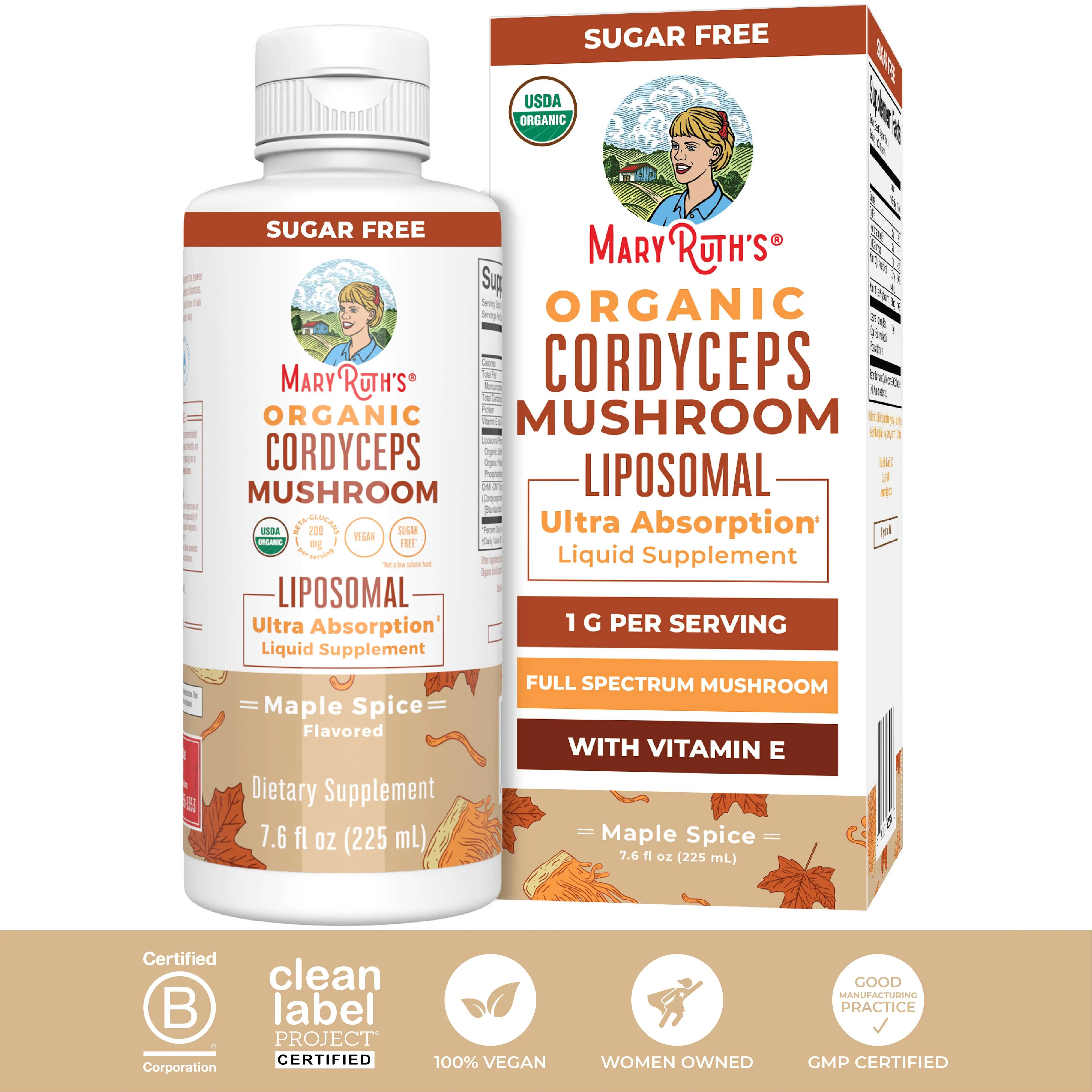 MaryRuth's Organic Cordyceps Mushroom Supplement - Ultra Absorption Liposomal - Full Spectrum Mushroom - 200mg Beta-Glucans Per Serving - 15 Servings