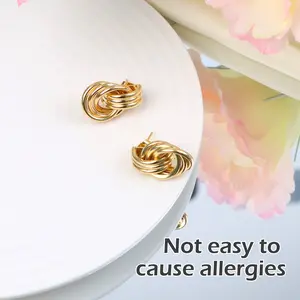 3 Counts Women's Sterling Silver Post Earrings Hypoallergenic 14K Gold Plated Dainty Cartilage Stud Huggie Hoop Dangle Chain Earrings Gold Jewelry