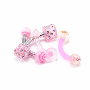 14G 316L Surgical Steel and Acrylic Curved Barbells Cartilage Retainer Piercings Jewelry - Pack of 4