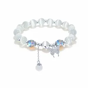 YKKJ000011-White Cat’s Eye Floral Bracelet – Natural crystal that brings clarity and protection. A healing gemstone designed to enhance focus and intuition. A beautiful bracelet gift for women Mother’s Day presents.for Valentine’s Day, birthdays,holidays